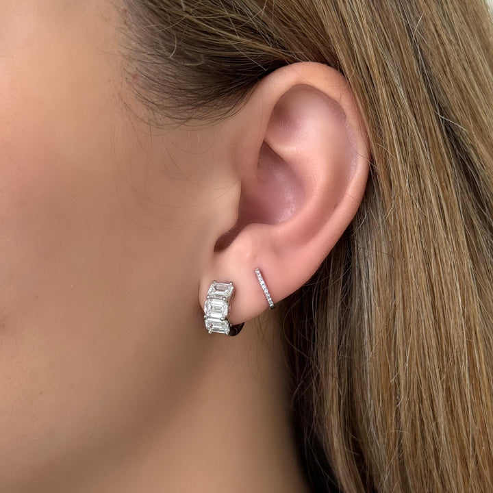 14K Emerald-Cut Shared Prong Huggies-Embark Fine Jewelry
