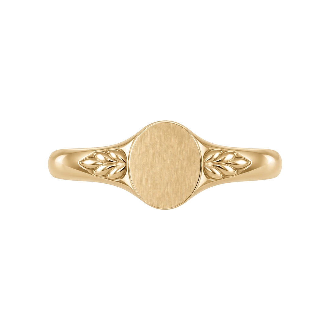 14K Engravable Wheat Pattern Signet Ring – 14K Yellow Gold – Front View