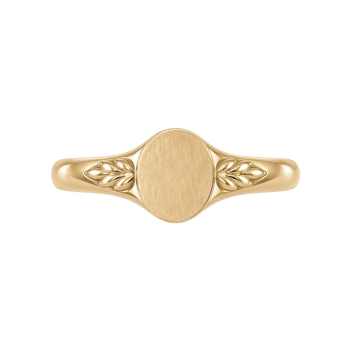 14K Engravable Wheat Pattern Signet Ring – 14K Yellow Gold – Front View
