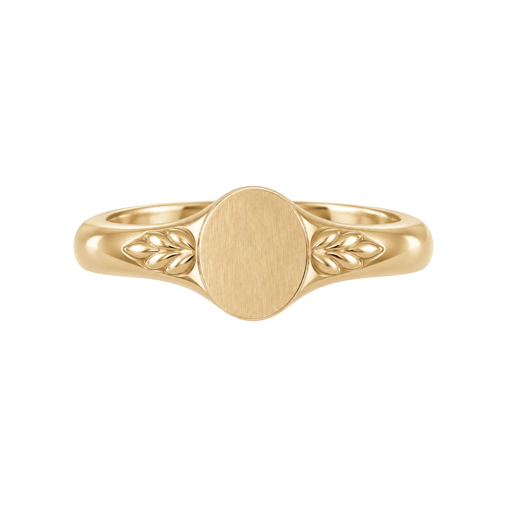 14K Engravable Wheat Pattern Signet Ring – 14K Yellow Gold – Front