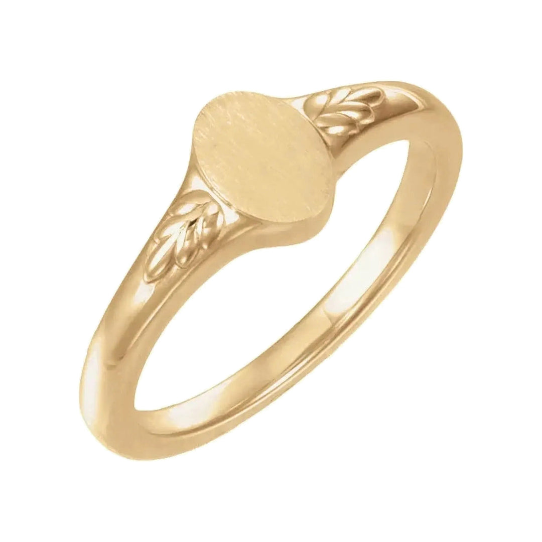 14K Engravable Wheat Pattern Signet Ring – 14K Yellow Gold – Alternate View