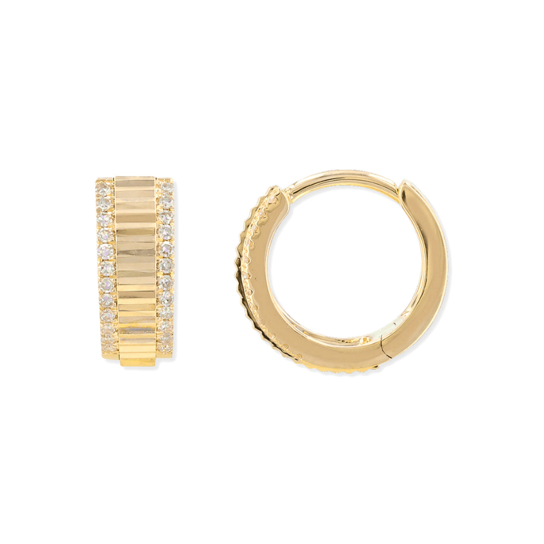 14K Fluted Diamond Huggies-Embark Fine Jewelry