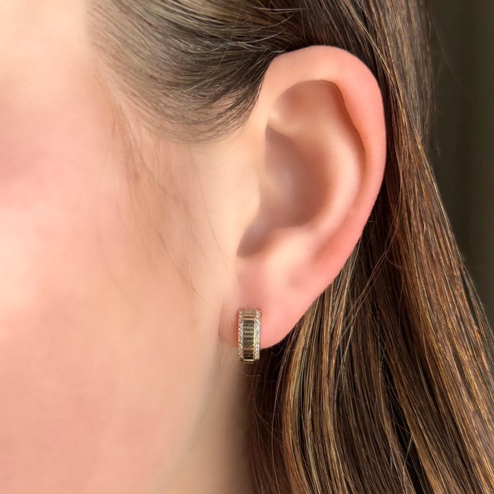 14K Fluted Diamond Huggies-Embark Fine Jewelry