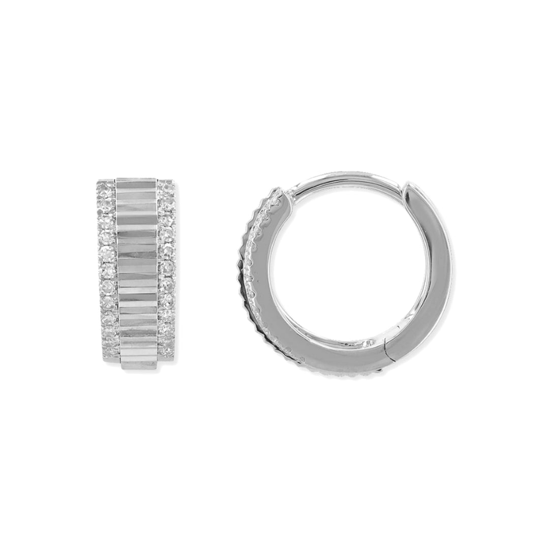 14K Fluted Diamond Huggies-Embark Fine Jewelry