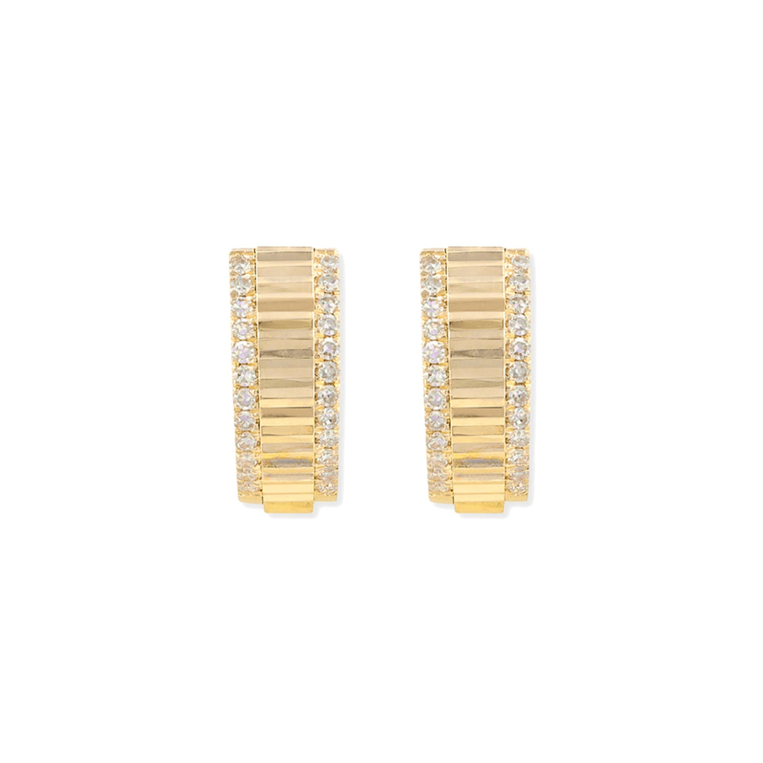14K Fluted Diamond Huggies-Embark Fine Jewelry