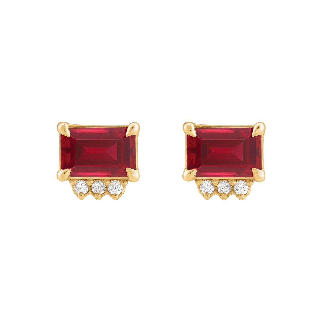 14K Gemstone &amp; .04 CTW Natural Diamond Studs