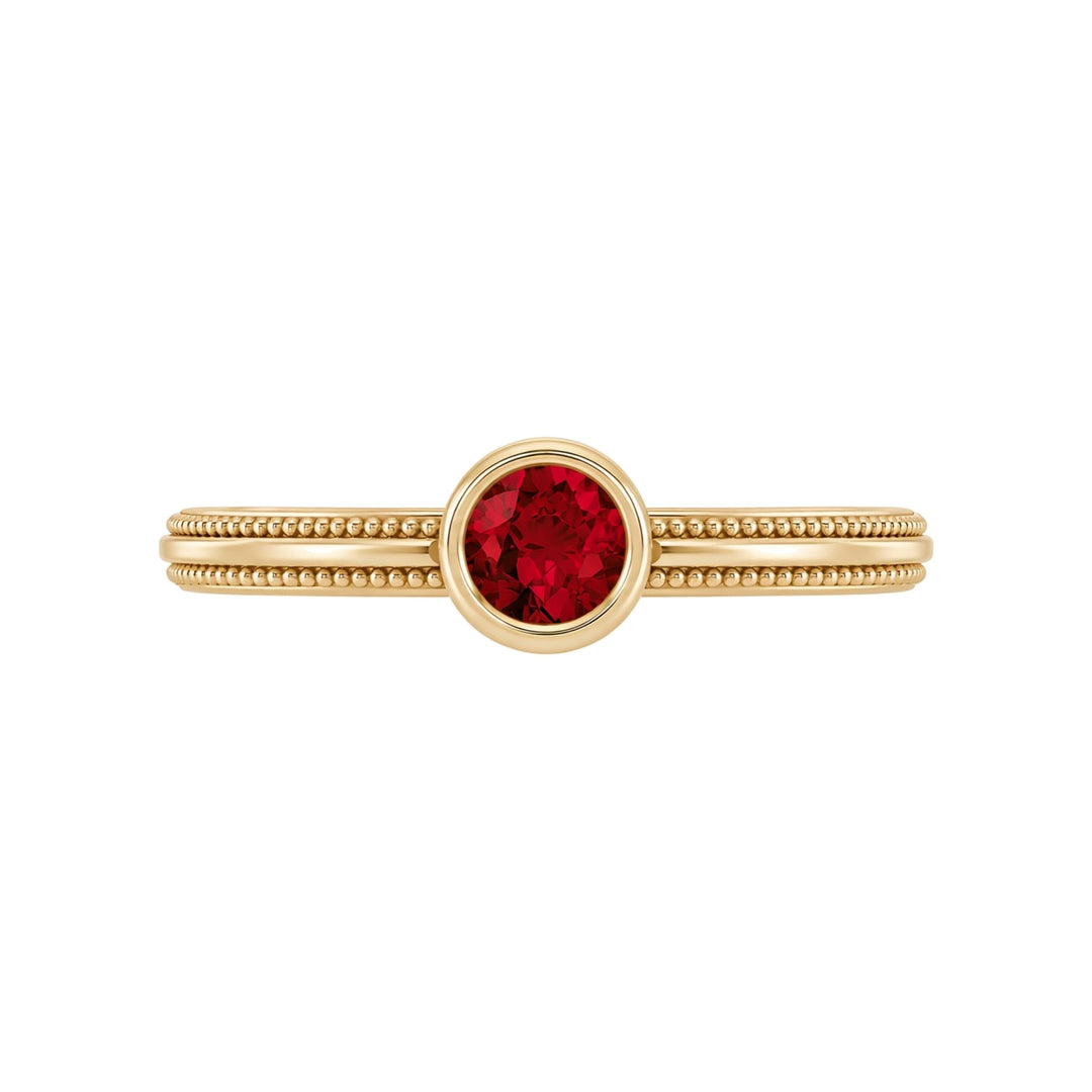 14K Gemstone Bezel-Set Solitaire Milgrain Ring – 14K Yellow Gold – Front View