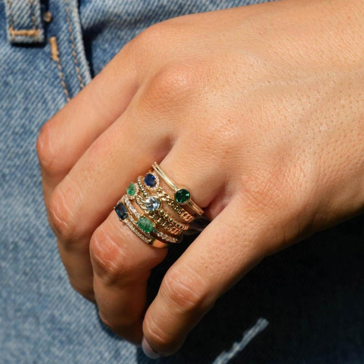 14K Gemstone Bezel-Set Solitaire Milgrain Ring – On Hand