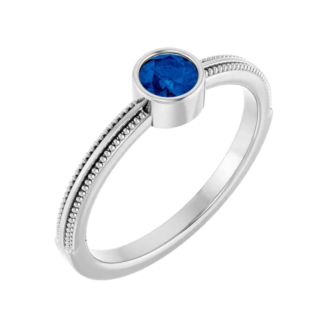 14K Gemstone Bezel-Set Solitaire Milgrain Ring