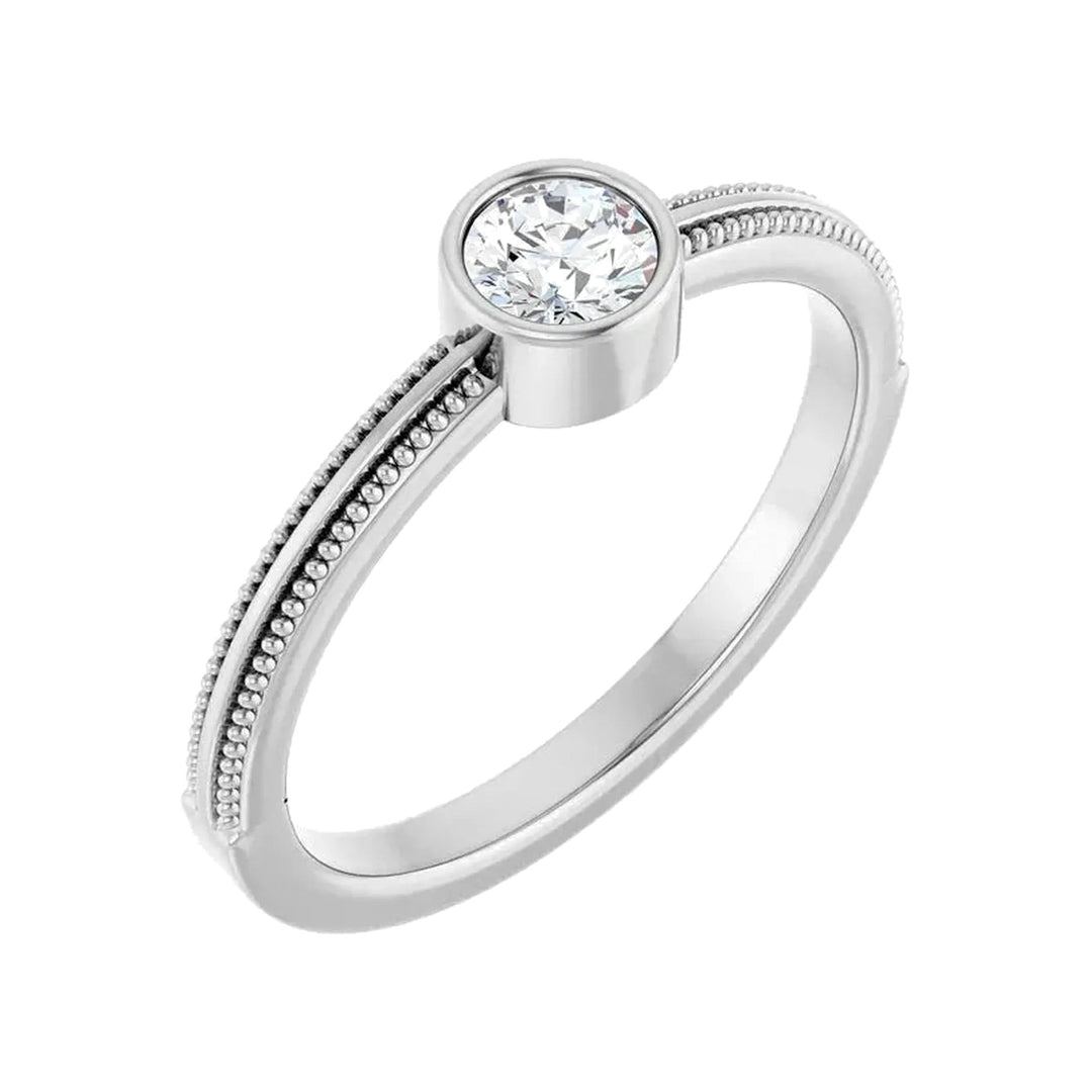 14K Gemstone Bezel-Set Solitaire Milgrain Ring