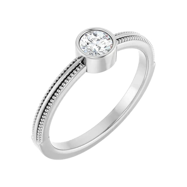 14K Gemstone Bezel-Set Solitaire Milgrain Ring