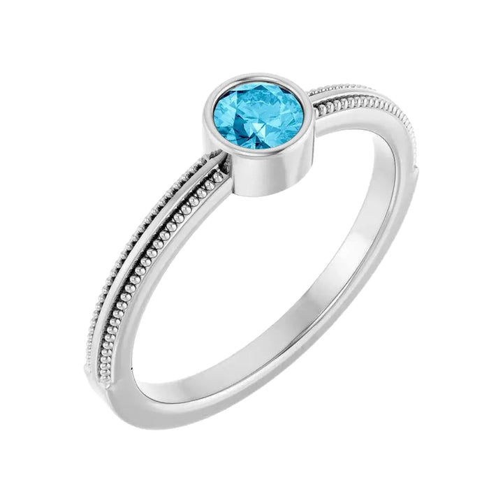 14K Gemstone Bezel-Set Solitaire Milgrain Ring