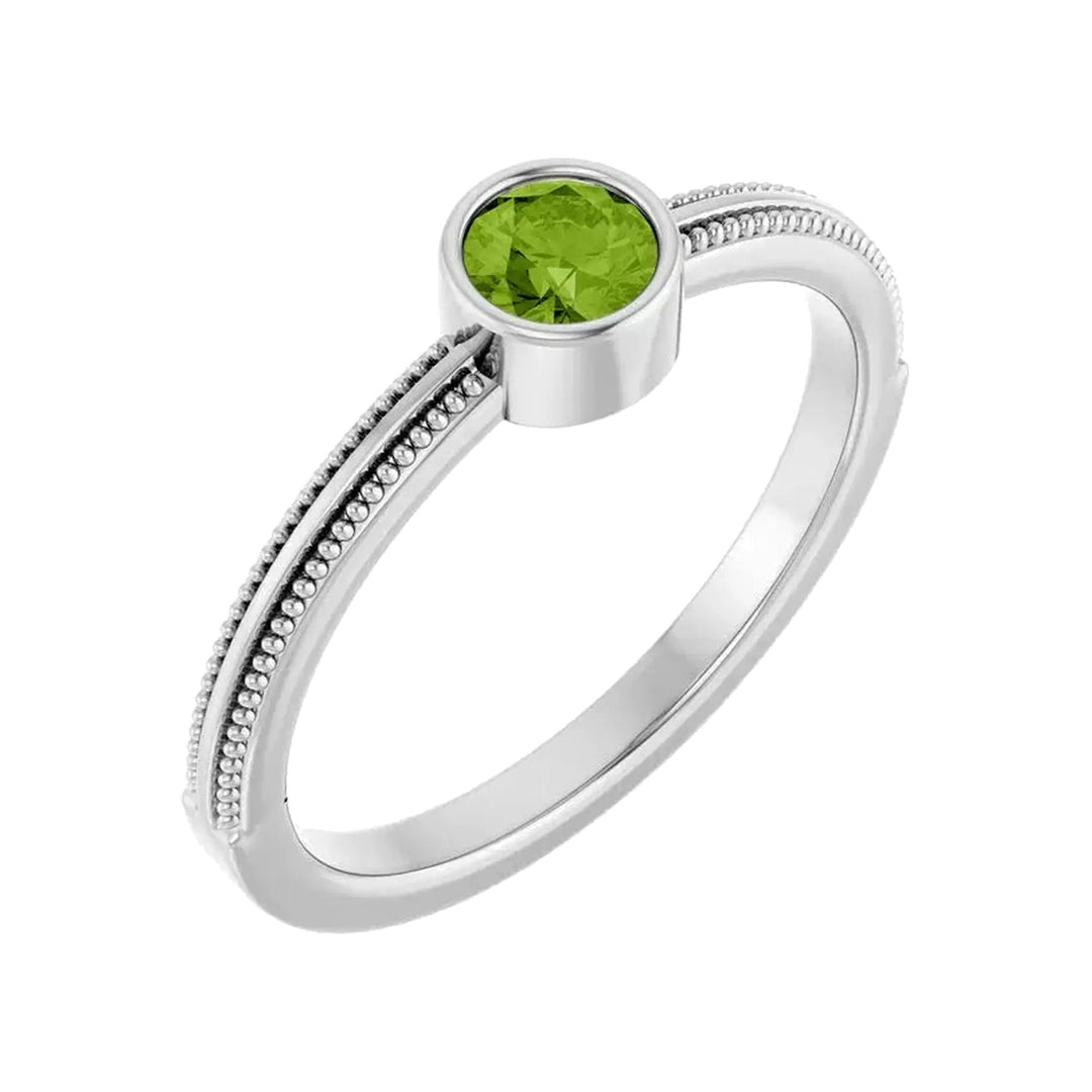 14K Gemstone Bezel-Set Solitaire Milgrain Ring
