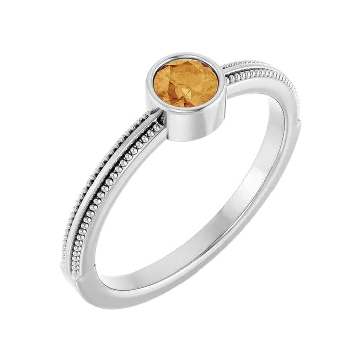 14K Gemstone Bezel-Set Solitaire Milgrain Ring
