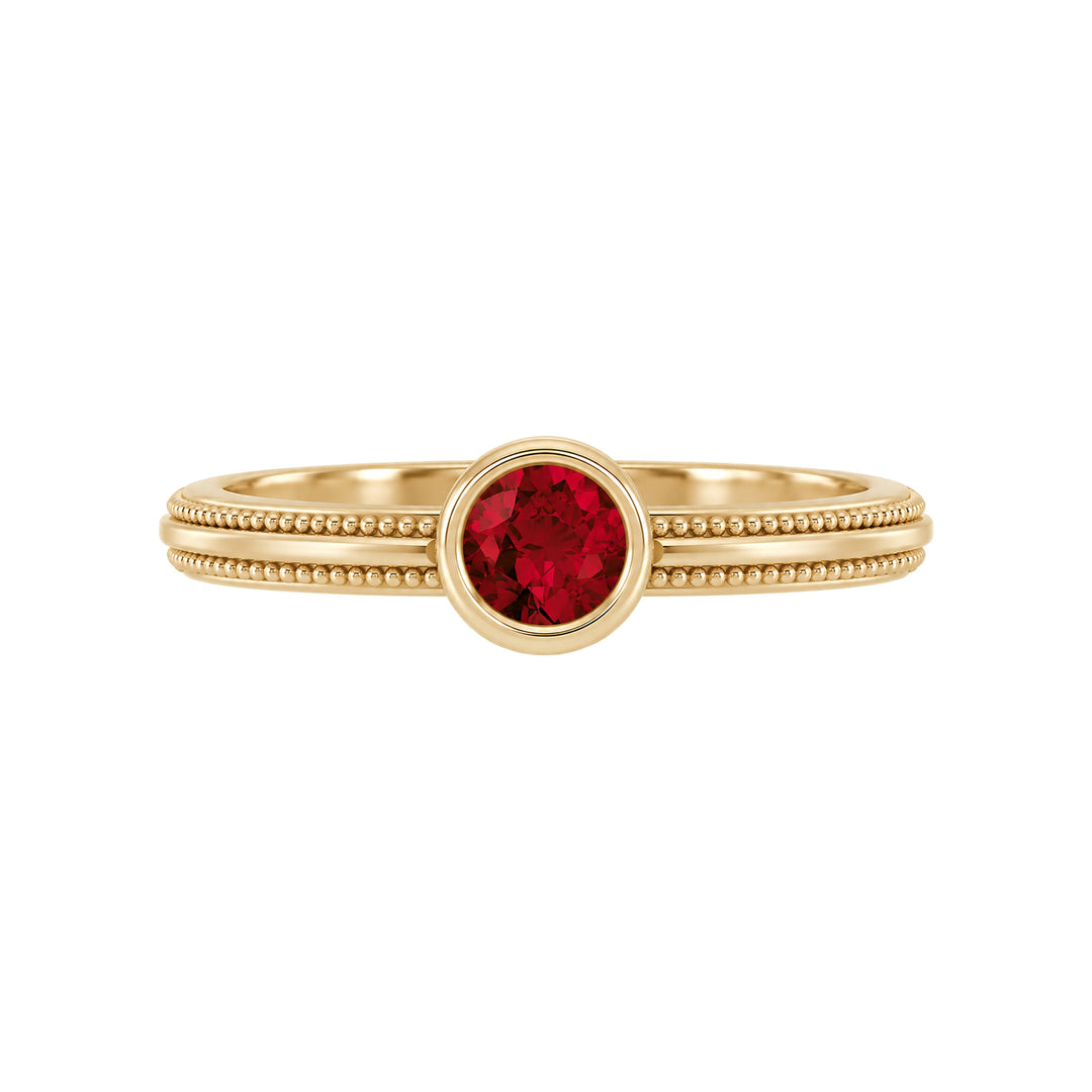 14K Gemstone Bezel-Set Solitaire Milgrain Ring – 14K Yellow Gold – Front