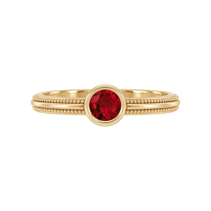 14K Gemstone Bezel-Set Solitaire Milgrain Ring – 14K Yellow Gold – Front