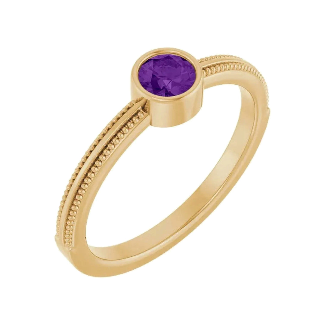 14K Gemstone Bezel-Set Solitaire Milgrain Ring – 14K Yellow Gold – Alternate View