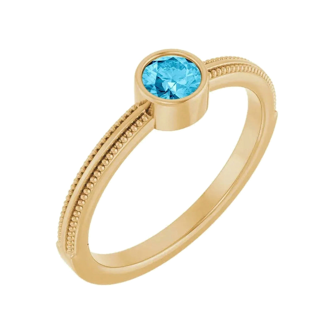 14K Gemstone Bezel-Set Solitaire Milgrain Ring – 14K Yellow Gold – Alternate View