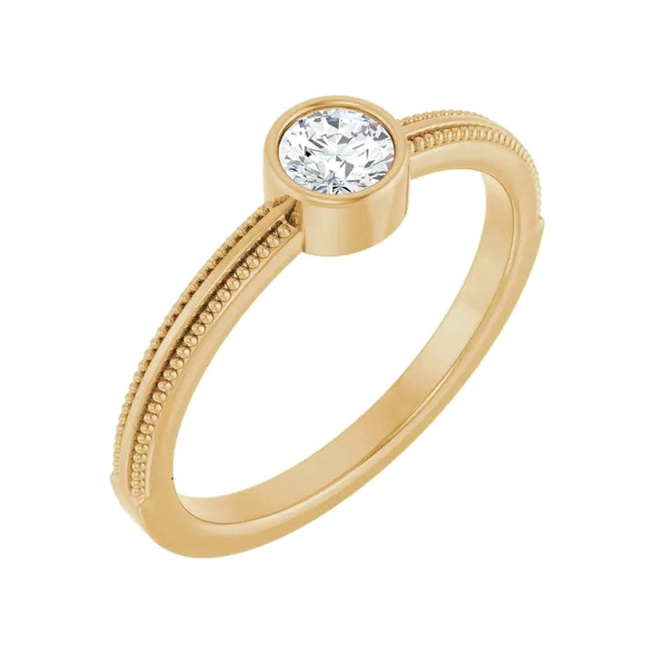 14K Gemstone Bezel-Set Solitaire Milgrain Ring – 14K Yellow Gold – Alternate View