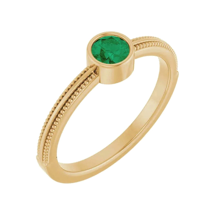 14K Gemstone Bezel-Set Solitaire Milgrain Ring – 14K Yellow Gold – Alternate View