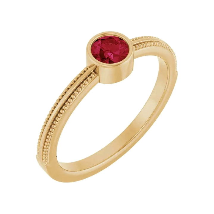 14K Gemstone Bezel-Set Solitaire Milgrain Ring – 14K Yellow Gold – Alternate View