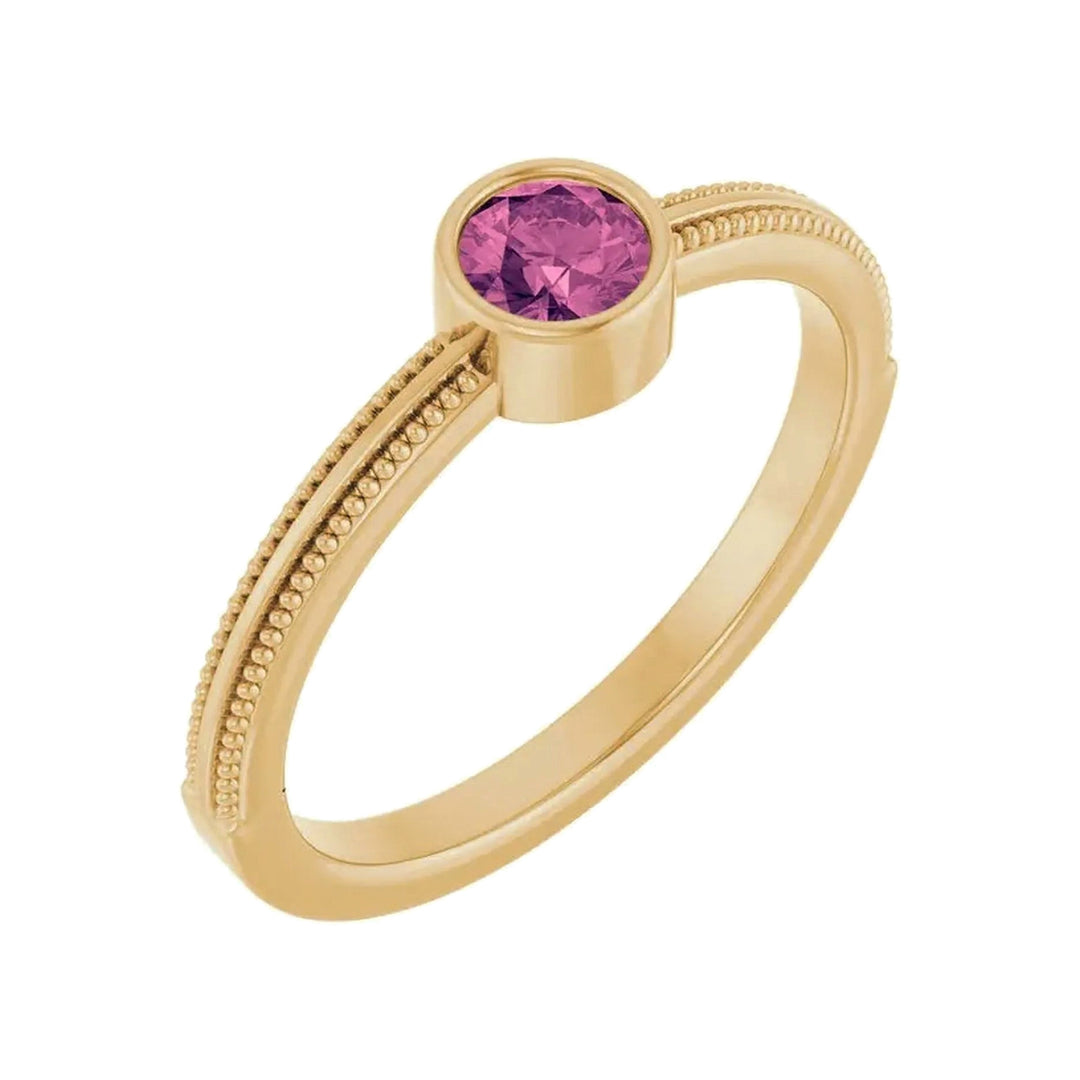 14K Gemstone Bezel-Set Solitaire Milgrain Ring – 14K Yellow Gold – Alternate View