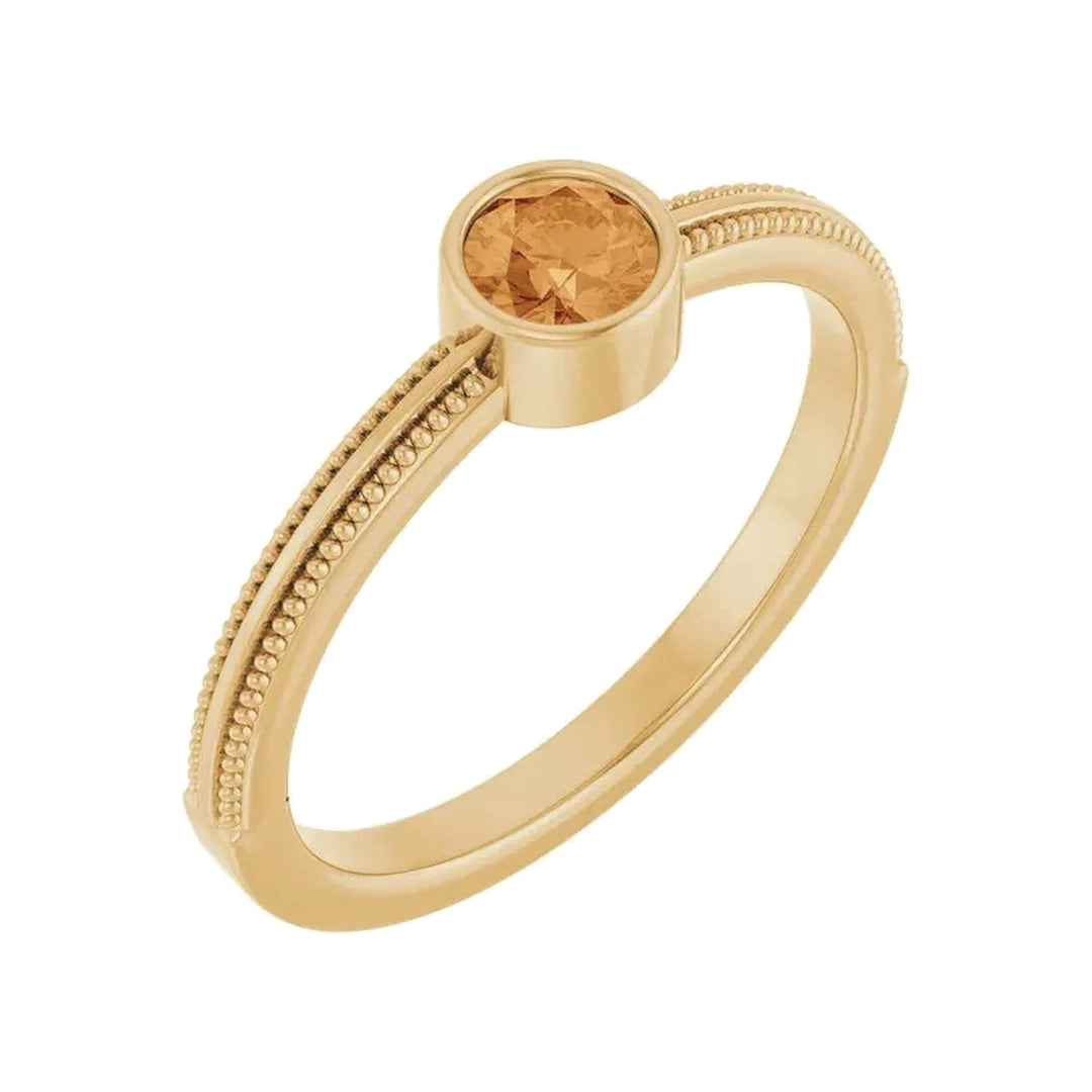 14K Gemstone Bezel-Set Solitaire Milgrain Ring – 14K Yellow Gold – Alternate View