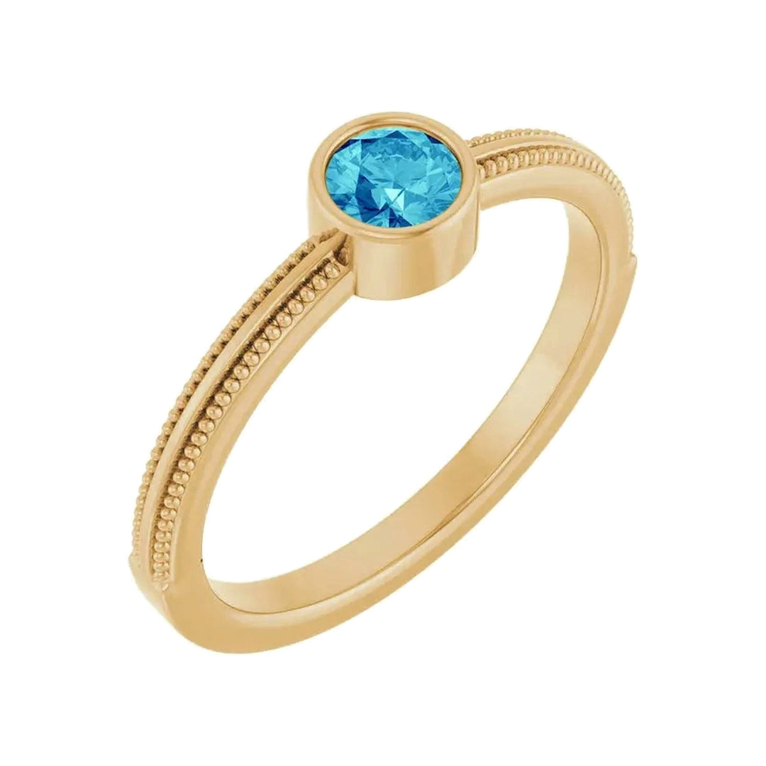14K Gemstone Bezel-Set Solitaire Milgrain Ring – 14K Yellow Gold – Alternate View