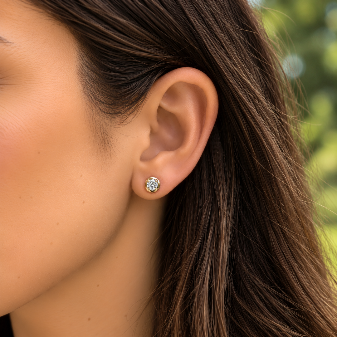 14K Diamond Bezel Stud Earrings