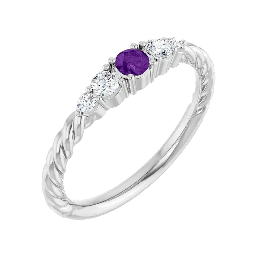 14K Gemstone &amp; Lab-Grown Diamond Stackable Ring