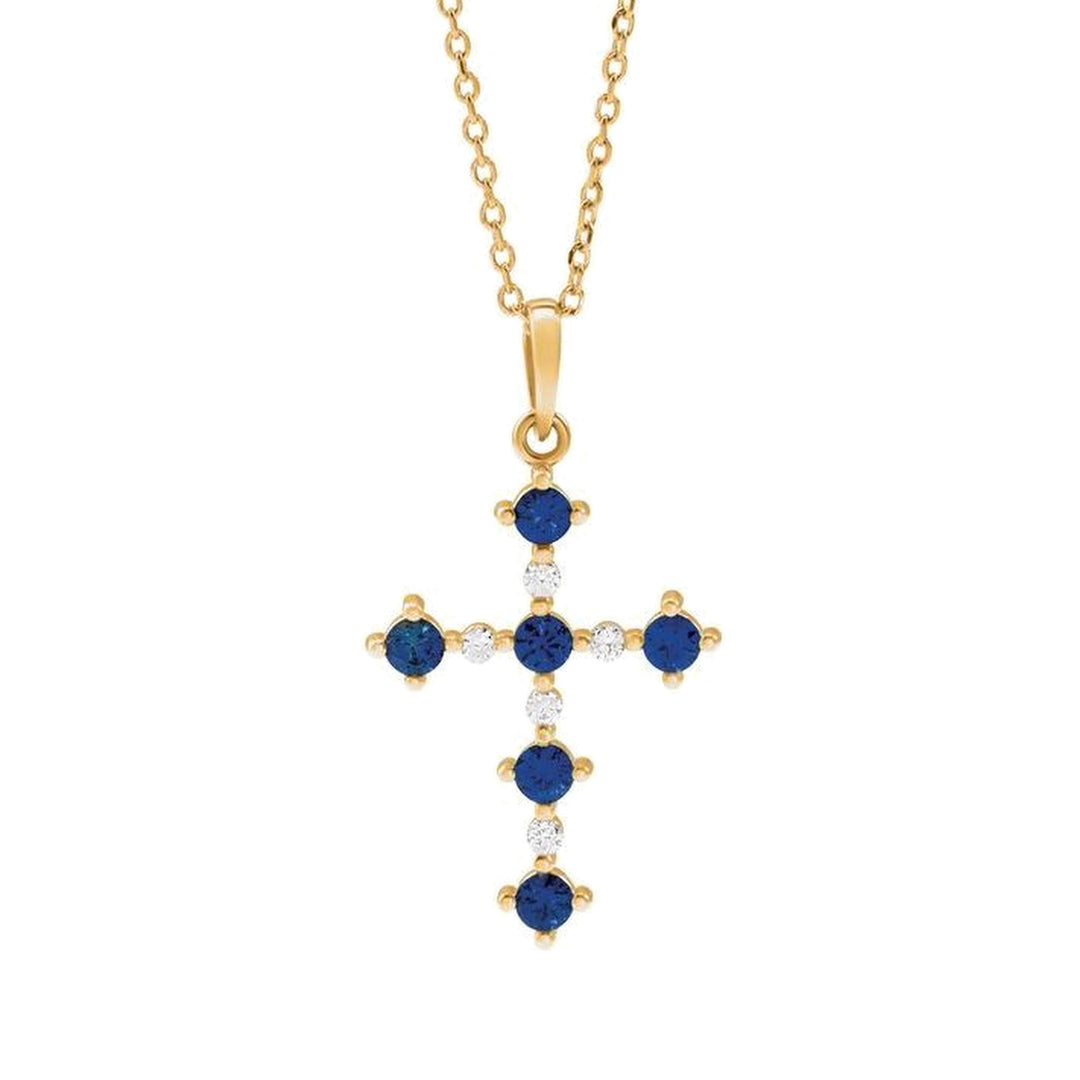 14K Lab Grown Gemstone &amp; .07 CTW Natural Diamond Cross Necklace-Embark Fine Jewelry