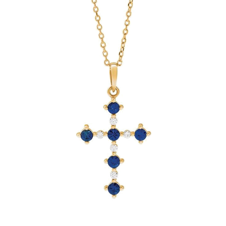 14K Lab Grown Gemstone &amp; .07 CTW Natural Diamond Cross Necklace-Embark Fine Jewelry