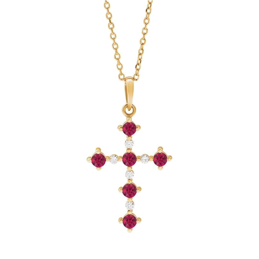 14K Lab Grown Gemstone &amp; .07 CTW Natural Diamond Cross Necklace-Embark Fine Jewelry