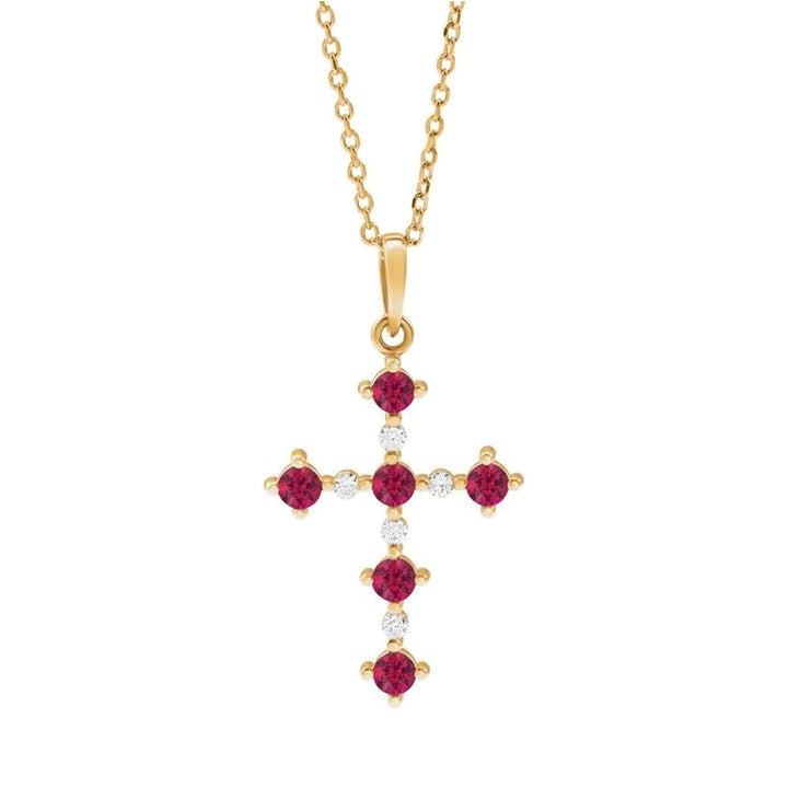 14K Lab Grown Gemstone &amp; .07 CTW Natural Diamond Cross Necklace-Embark Fine Jewelry
