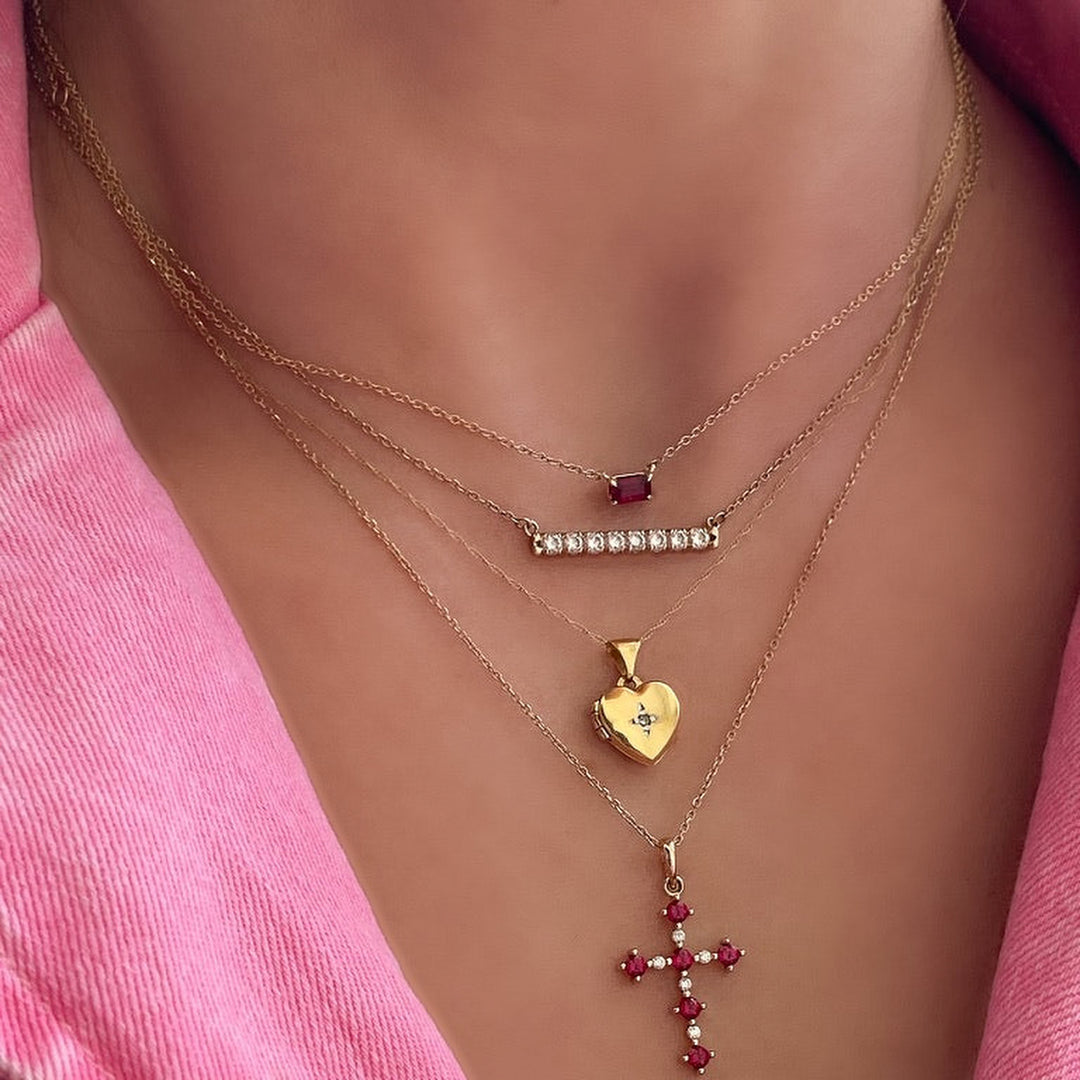 14K Lab Grown Gemstone &amp; .07 CTW Natural Diamond Cross Necklace-Embark Fine Jewelry