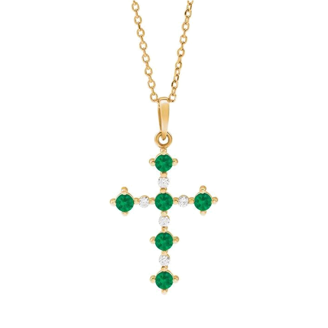 14K Lab Grown Gemstone &amp; .07 CTW Natural Diamond Cross Necklace-Embark Fine Jewelry