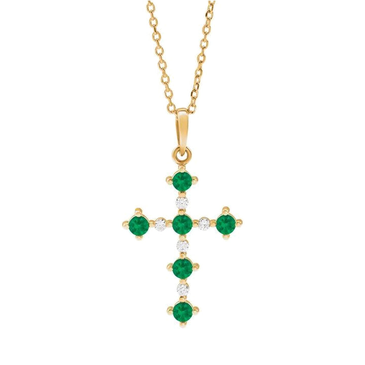 14K Lab Grown Gemstone &amp; .07 CTW Natural Diamond Cross Necklace-Embark Fine Jewelry