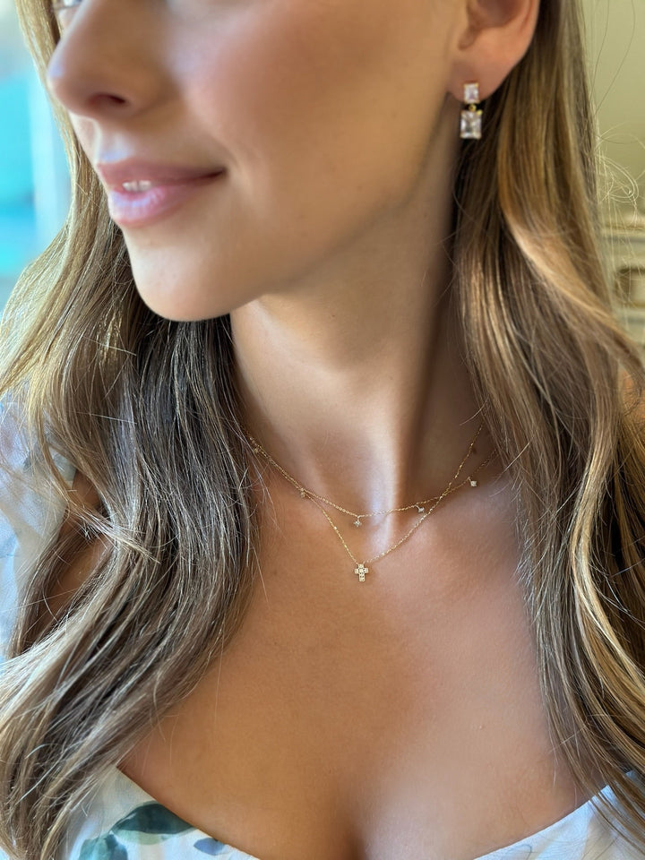 14K Mini Channel-Set Diamond Cross Necklace-Embark Fine Jewelry