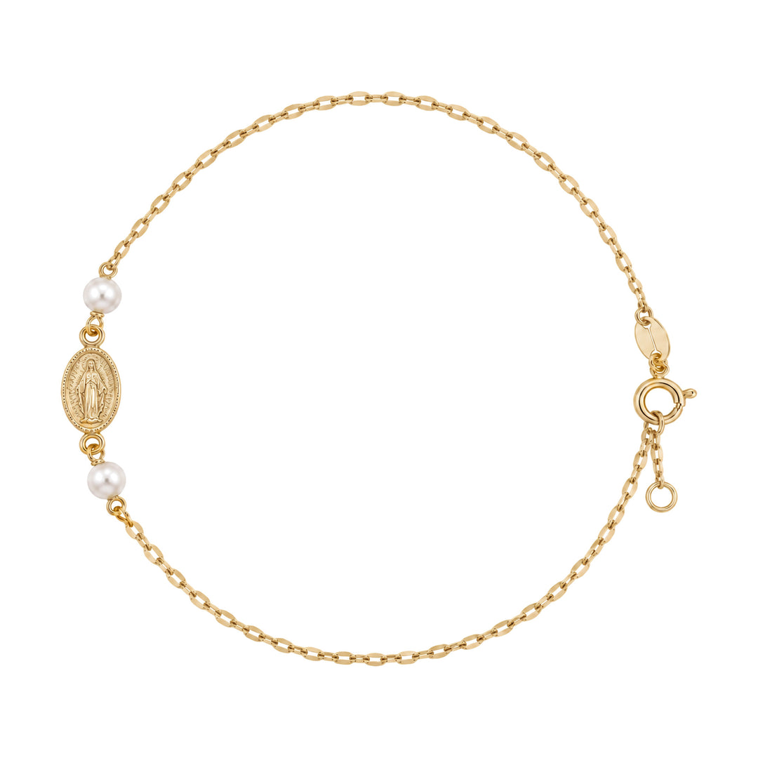 14K Mini Miraculous Medal &amp; Pearl Bracelet-Embark Fine Jewelry