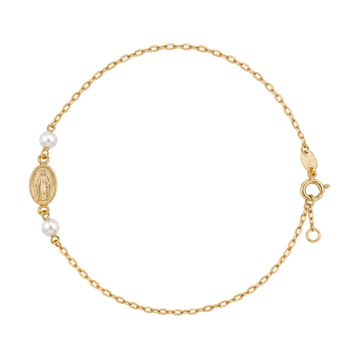 14K Mini Miraculous Medal &amp; Pearl Bracelet-Embark Fine Jewelry