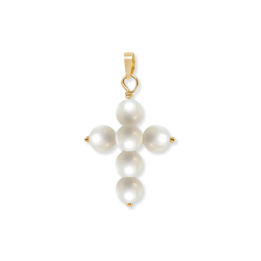 14K Mini Pearl Cross Pendant-Embark Fine Jewelry