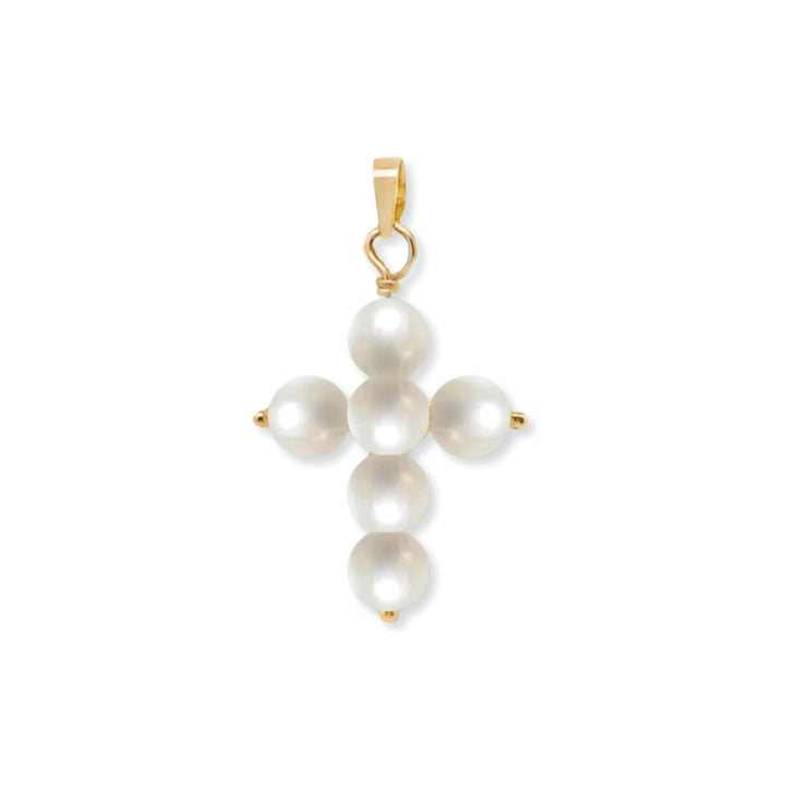 14K Mini Pearl Cross Pendant-Embark Fine Jewelry