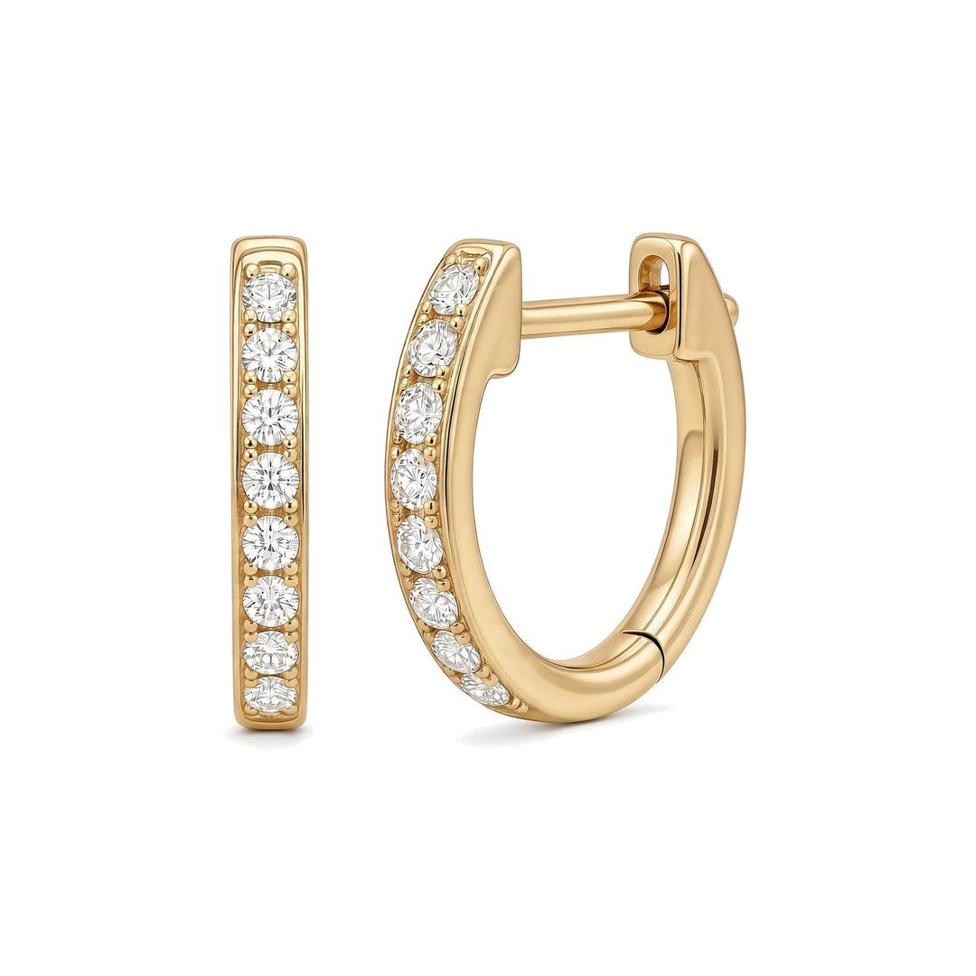 14K Natural Diamond Small Huggie Hoops