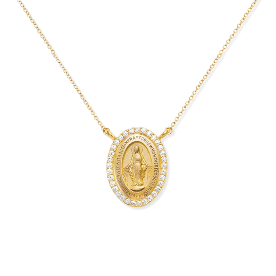 14K Diamond Halo Miraculous Medal Necklace-Embark Fine Jewelry