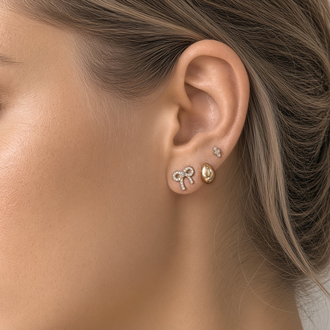 14K Pave Bow Studs