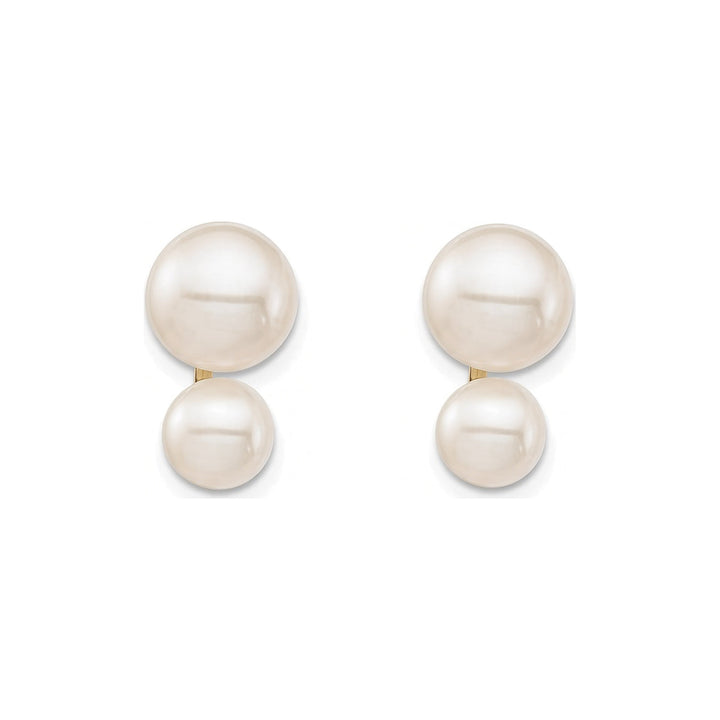 14K Round Freshwater Cultured Double Pearl Earrings