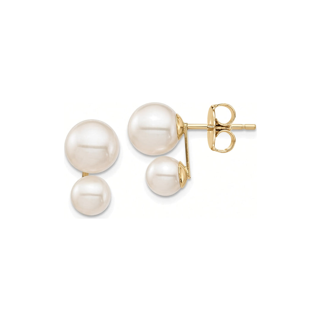14K Round Freshwater Cultured Double Pearl Earrings