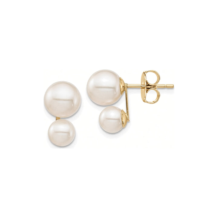 14K Round Freshwater Cultured Double Pearl Earrings