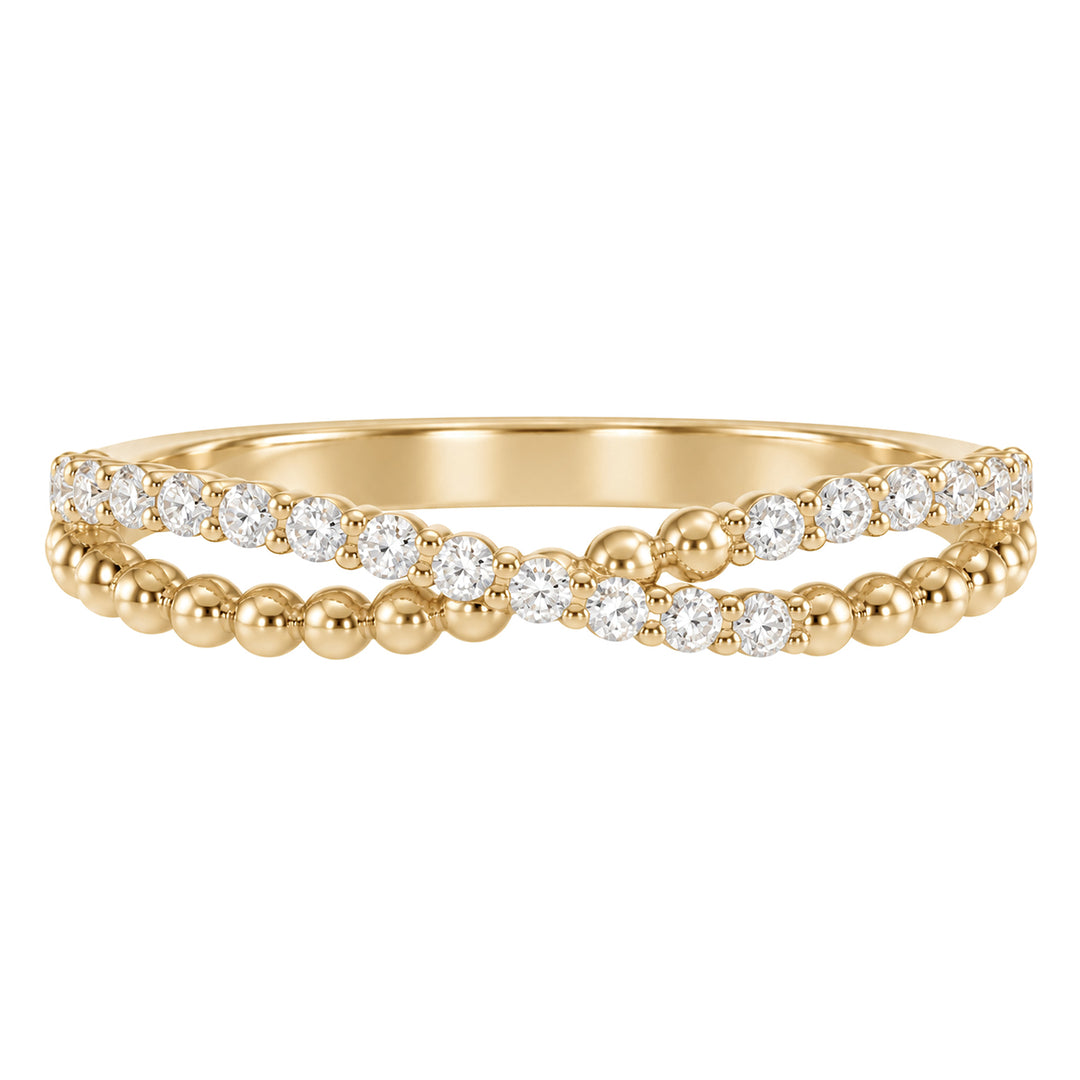 14K Round Lab-Grown Criss Cross Anniversary Band – 14K Yellow Gold – Front View