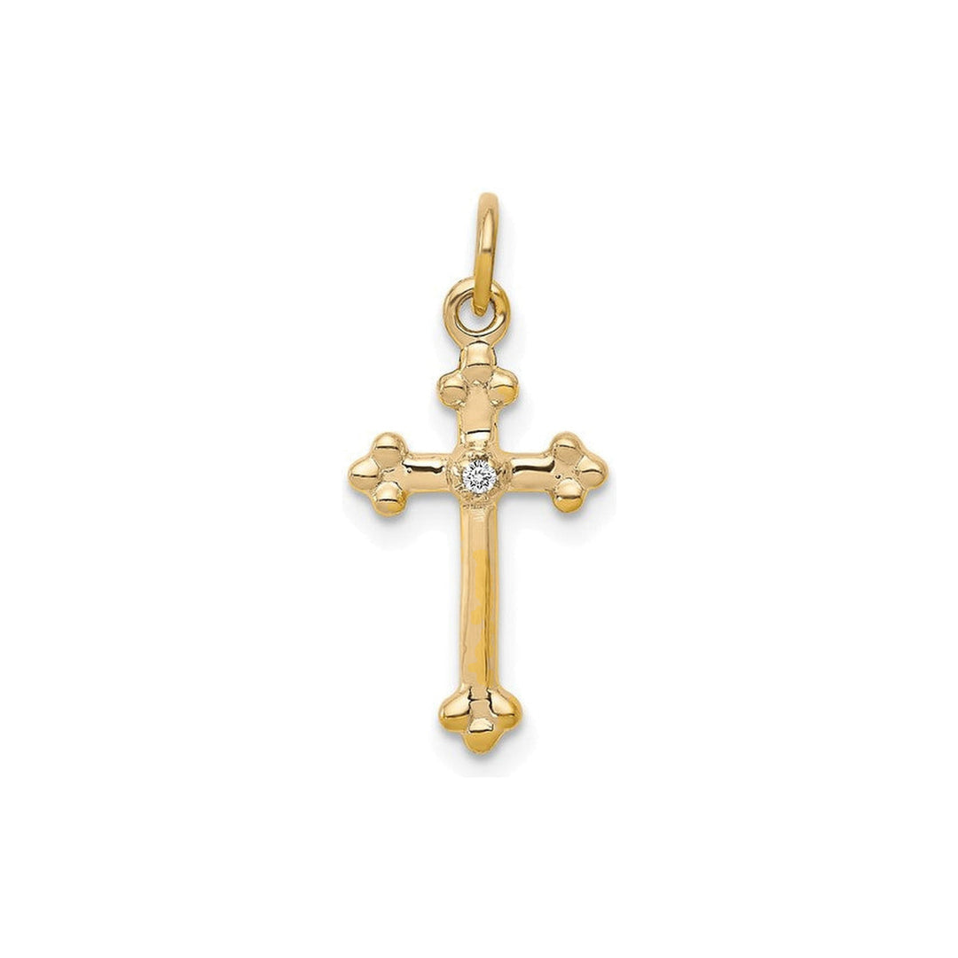 14K Small Diamond Budded Cross Pendant-Embark Fine Jewelry